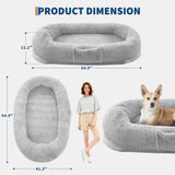 Human Dog Bed for Adult, 64.9" x 41.3" Large Giant Orthopedic Memory Foam Nap Bed for People Pets, Washable Faux Fur Cover with Side Pocket Waterproof for Anxiety Relief