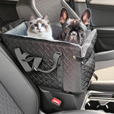 Center Console Dog Car Seat for Small Dogs,Washable Foldable Console Booster Seat for Puppy Car Seat with Safe Protection Hooks Adjustable Straps and Storage Pocket Pet