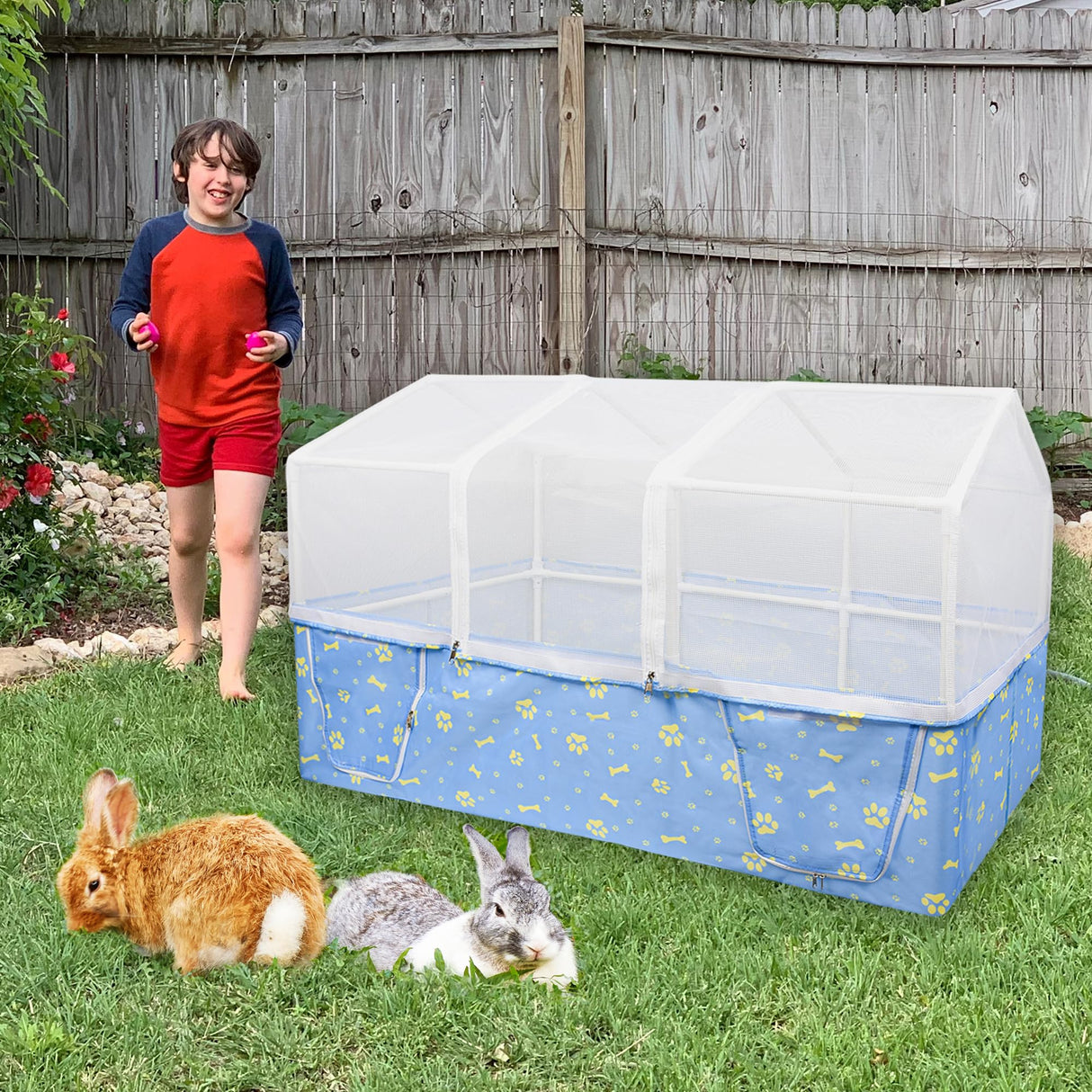 MODESLAB Rabbit Cage, 48" x 24" Large Pet Playpen Enclosure for Small Animal- Guinea Pig, Hamster, Bunny, Puppy, PVC Frame Chicken Coop with Waterproof Tarp & Mesh Cover Indoor Outdoor