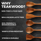 6 Piece Wooden Spoons for Cooking – Natural Teak Wooden Utensil Set, Easy to Clean, Durable, Smooth with Comfort Grip - Non Toxic Wooden Cooking Utensil Sets