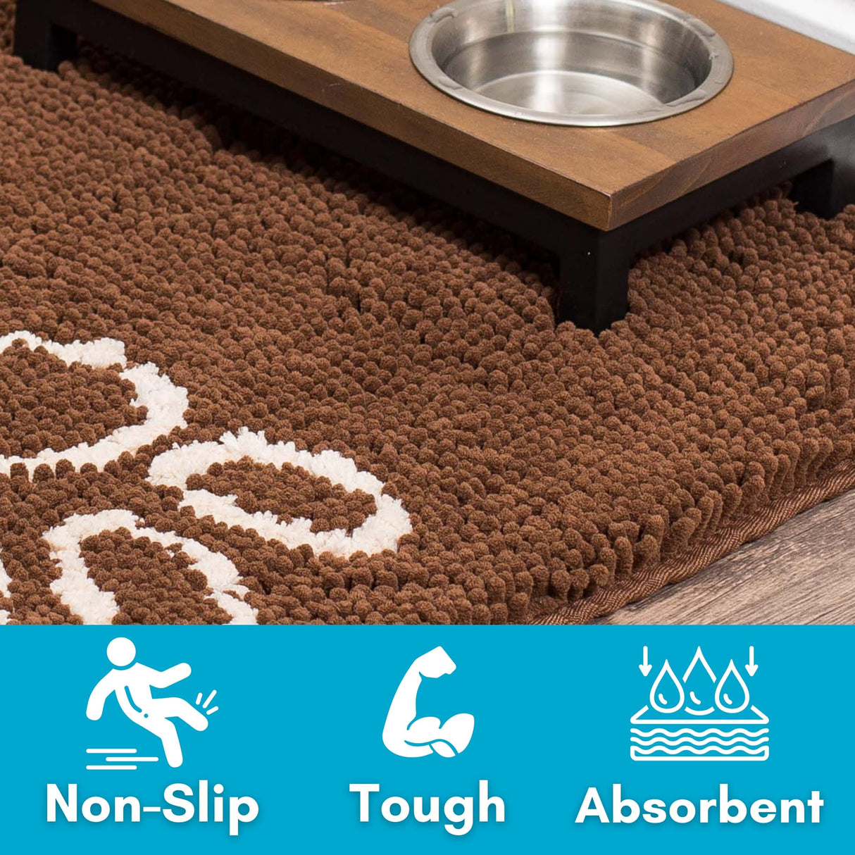 BIRDROCK HOME Chenille Dog Doormat - Absorbent Surface to Keep Floors Clean, Non-Skid Bottom for Safety, Ultra-Soft & Durable, Ideal for Pets, Protects Floors from Dirt - 60 x 30, Brown