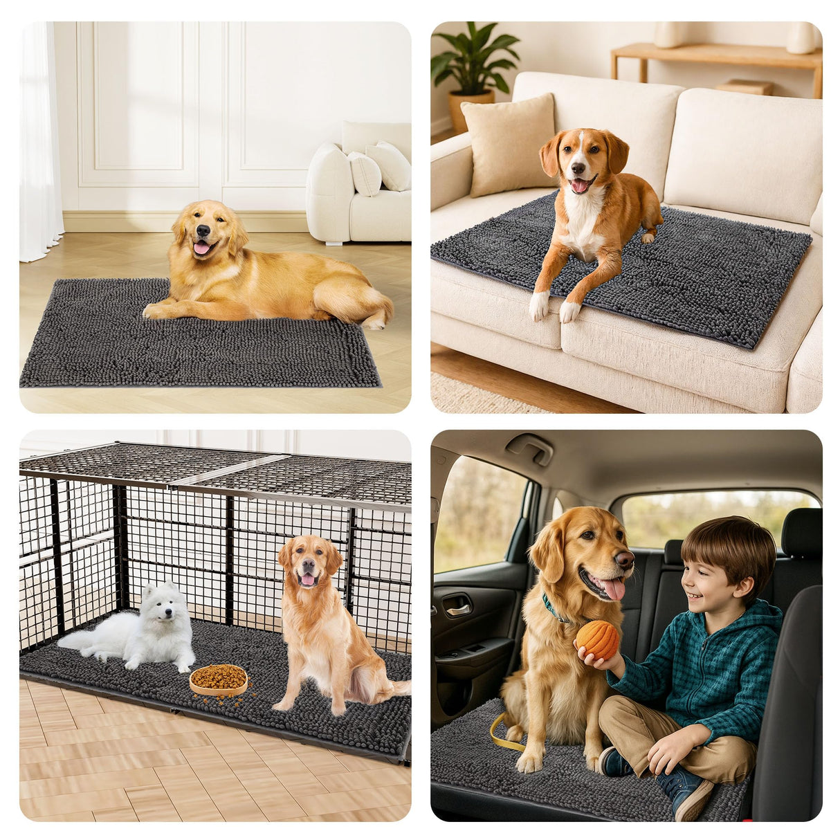 Amyracel Absorbent Dog Door Mat for Muddy Paws, 72" x 36" Non Slip Washable Door Mat Indoor Entrance, Quick Dry Chenille Pet Entry Rugs for Entryway Indoor, Grey