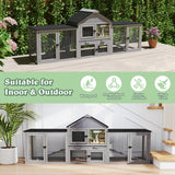 COZIWOW 82inches Extra Large Wood Rabbit Hutch Outdoor Easy to Assemble and Stable Bunny Cage Indoor with Cleaning Tray & Waterproof Roof for Small and Medium Bunny Rabbit Chick（Grey with Pattern）
