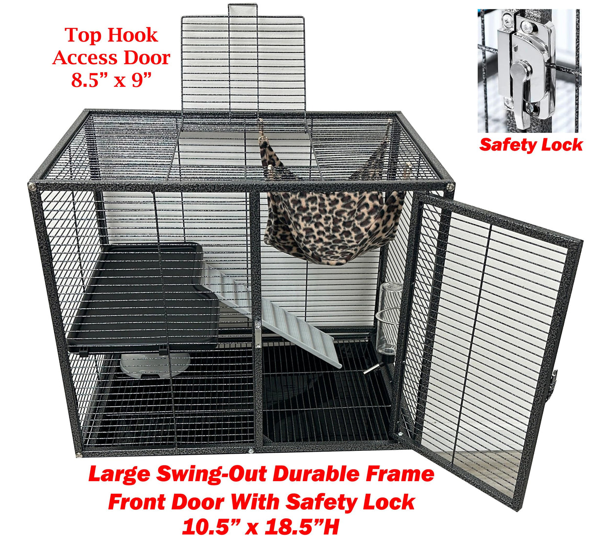 Deluxe Two Tiers Small Animal Critter Cage Tight 1/2-Inch Bar Spacing Water Bottle Food Bowl Feisty Ferret Hammock Chinchilla Rat Mice Squirrel Rabbit Sugar Glider Easy Clean Pull Out Grate Tray