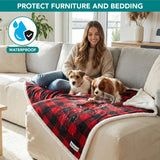PetAmi Waterproof Dog Blanket for Medium Large XL Dog Puppy Cat Throw for Couch Cover Leakproof Protection, Sherpa Fleece, Reversible Soft Washable 80x60 Checker Plaid Red