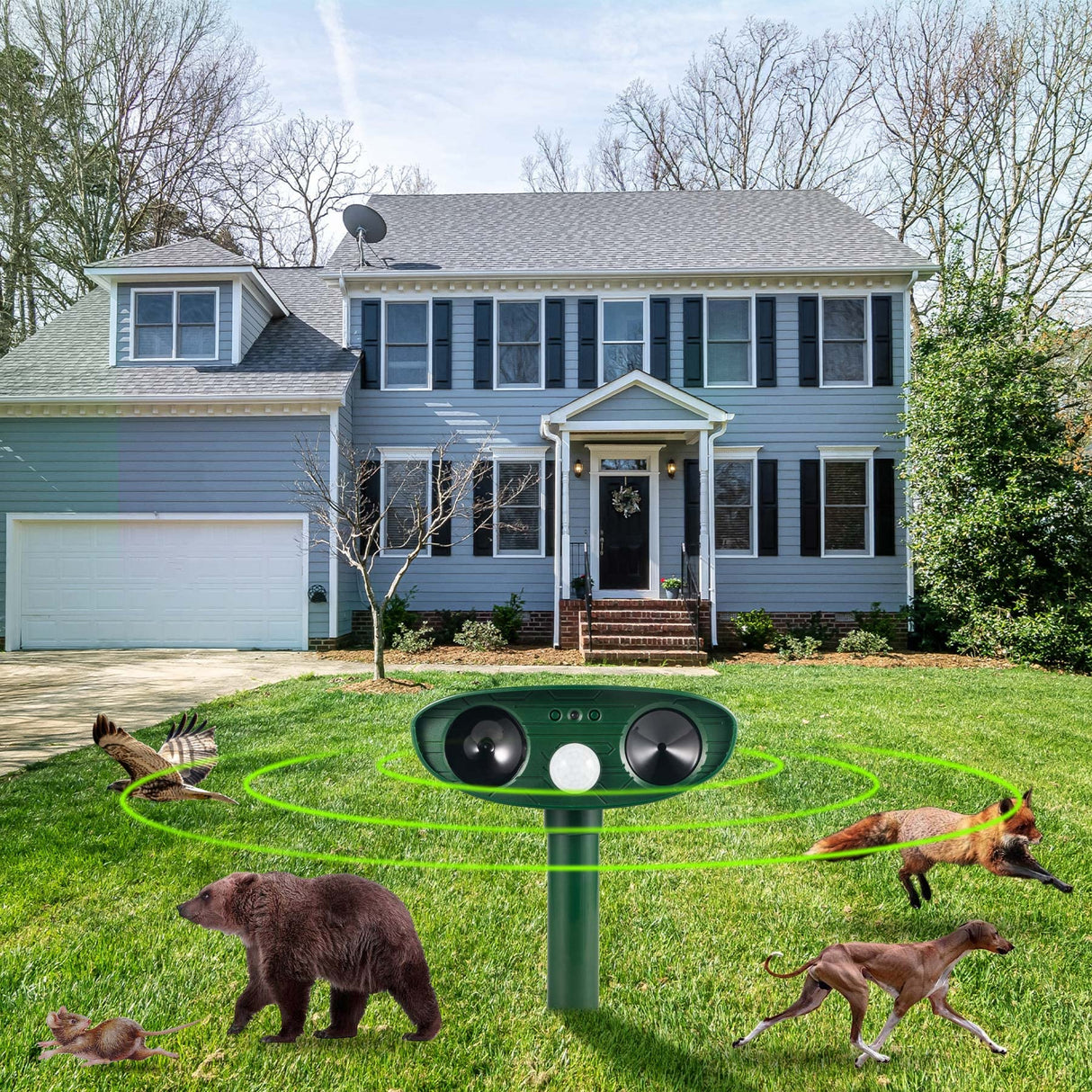 2024 Upgraded Solar Animal Repellent Ultrasonic pest Repeller Cat Repellent Squirrel Repellent Outdoor Waterproof Motion Sensor Strobe Lights Raccoon Repellent Skunk Coyote Deterrent(4 Pack)