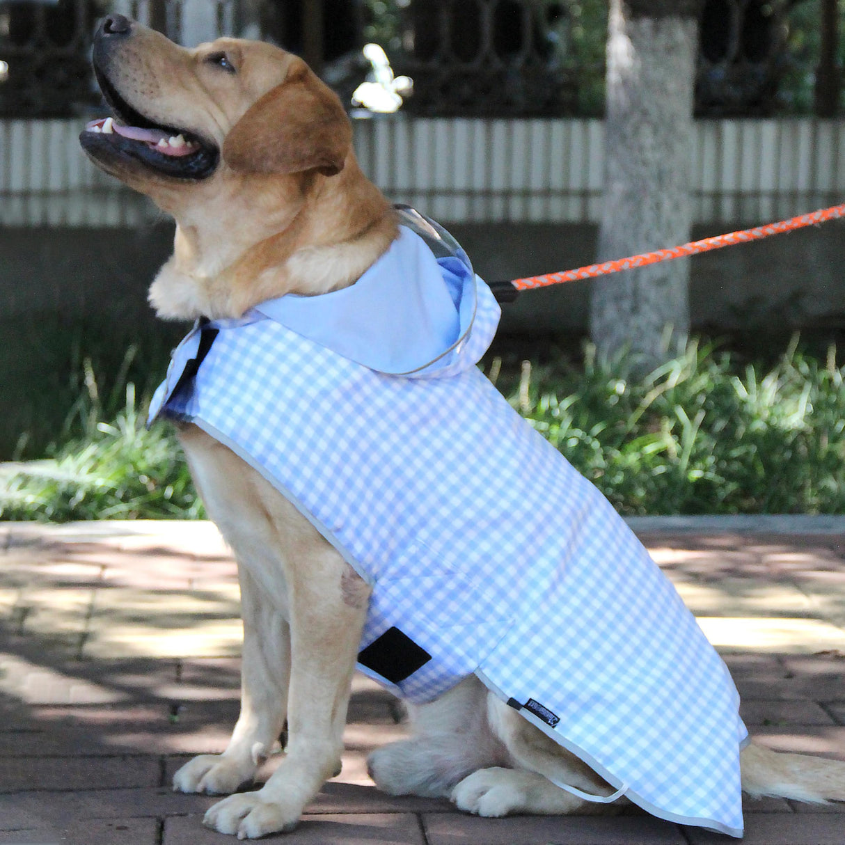 MAMORE Dog Raincoat Reversible,Waterproof Dog Rain Coat Hooded Slicker Poncho with Reflective Strip, Plaid Double Layer Rain Jacket for Small Medium Large Dogs (Light Blue, Large(22-37lb))