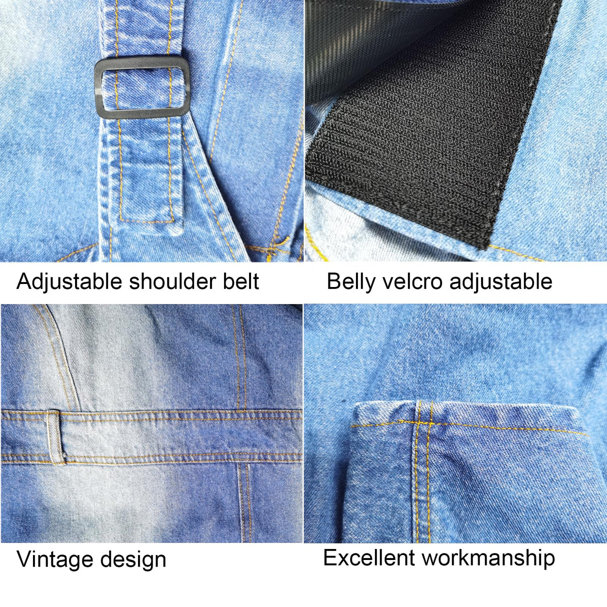 Classic Dog Jeans Overall for Medium Large Dogs,Pet Denim Jumpsuit Onesies Clothes Costumes for All-Match,Blue Vintage Washed Blue Pants Outfits