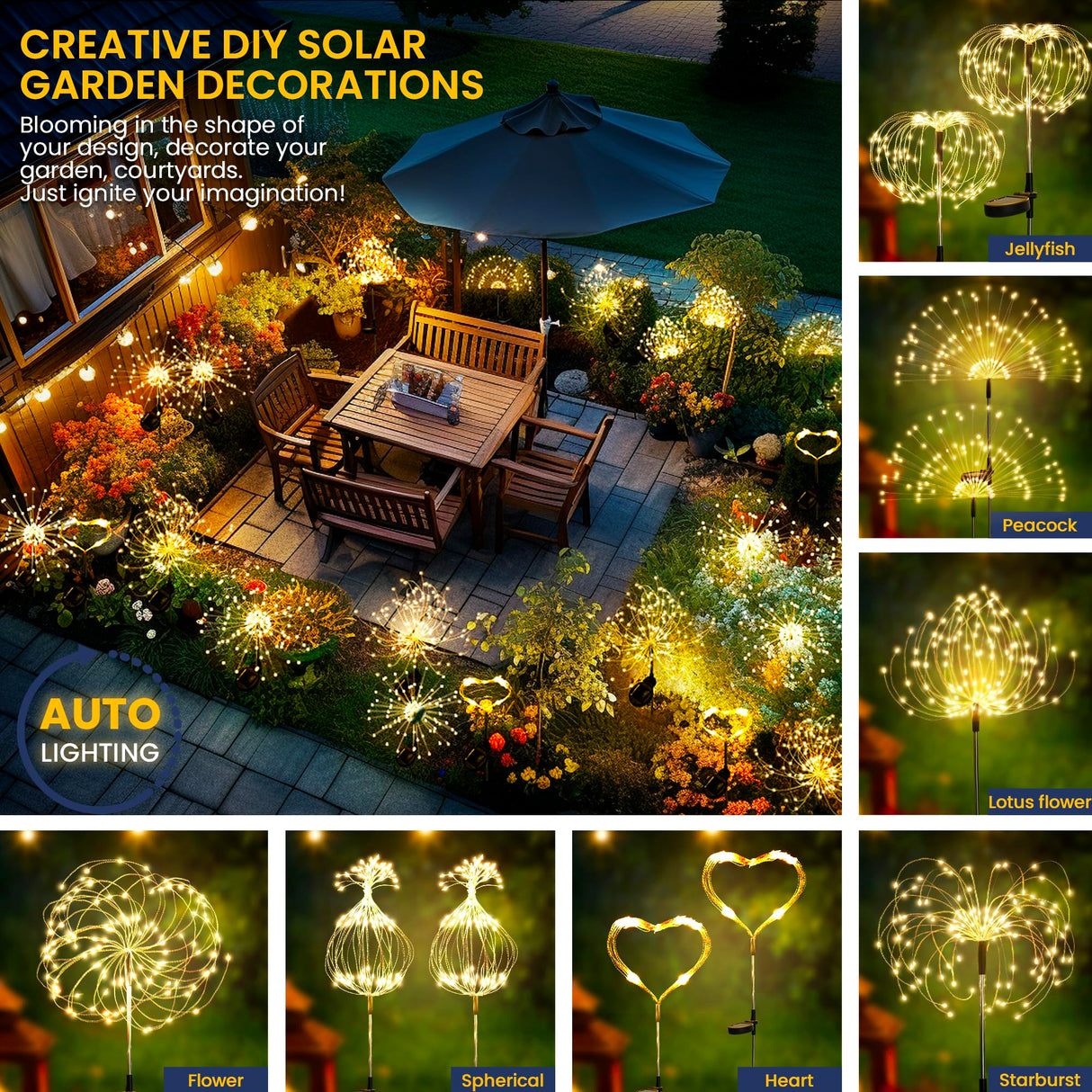 GIGALUMI Garden Outdoor Decor Lights, Christmas 8 Pack Solar Garden Lights for Yard Outside Fairy Garden Lights Decorative, Solar Lights for Balcony Patio Garden Decor Yard Pathway Flowerbed Planter