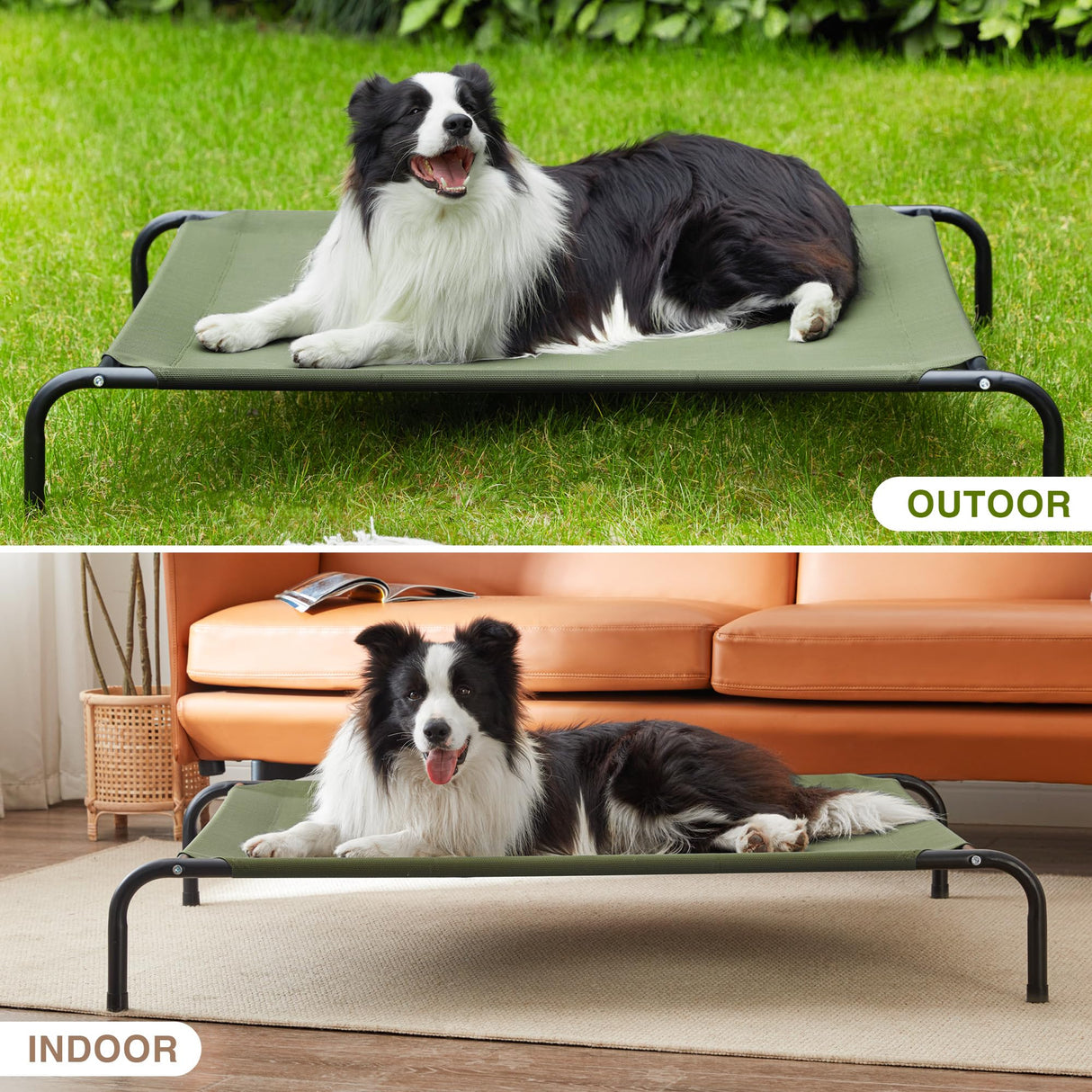 Love's cabin Elevated Cooling Dog Bed for Large Dogs, Portable Indoor & Outdoor Raised Pet Dog Cat Cot, Durable Summer Frame with Breathable Mesh, Olive Green, 48 inches
