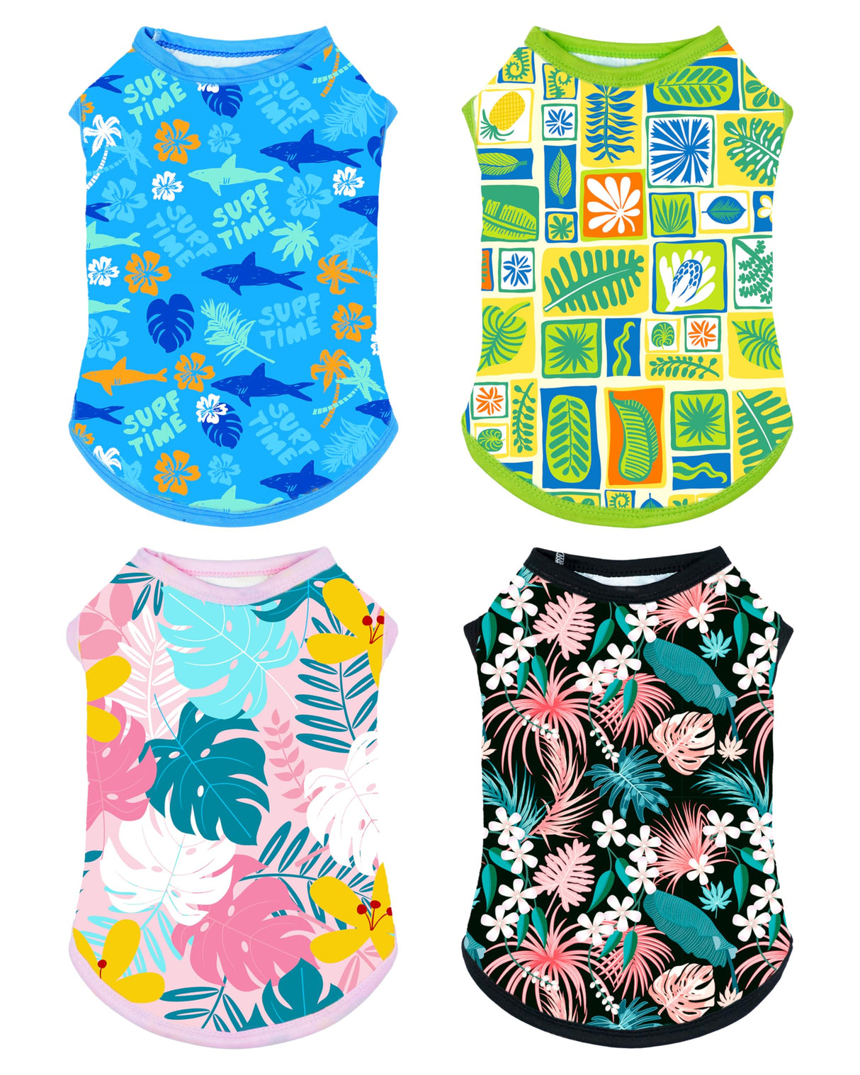 PET SHOW 4 Pack Dog Hawaiian Shirts for Medium Dogs UPF 50+ UV Sun Protection Summer Cool Clothes Tank Top Floral Dog T-Shirts Pet Holiday Party Sleeveless Vest Boy Girl(Large)