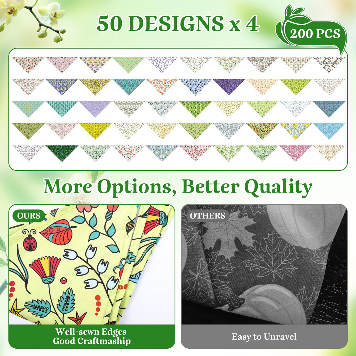 Cresue 200 Pcs Spring Dog Bandanas Bulk Floral Pet Scarves Fresh Adjustable Bibs for X-M-L Dogs Washable Seasonal Puppy Kerchief for Groomers Shelters