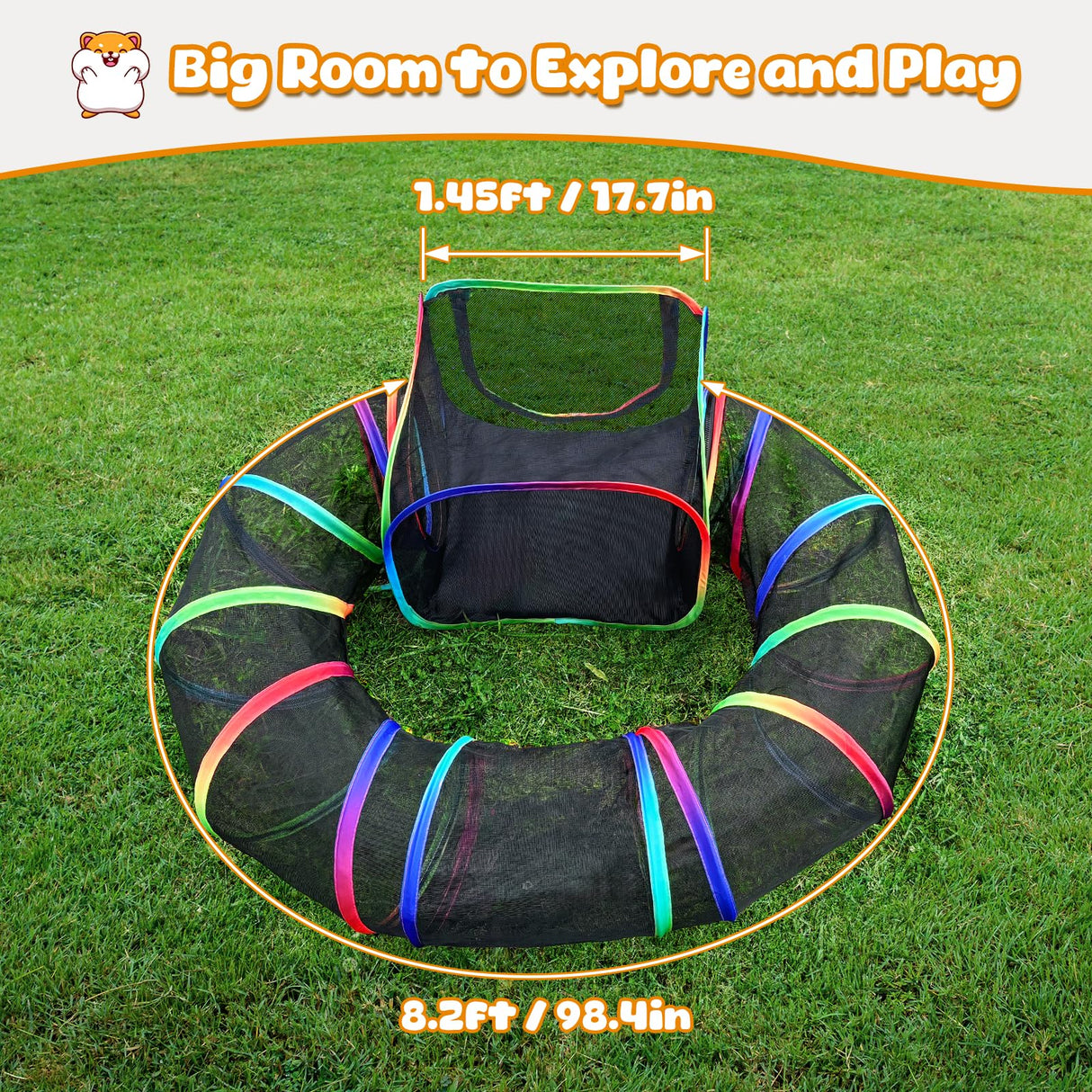 Guinea Pig Playpen with Tunnel, Rainbow Playpen with 98.4" Extended Tube & Open Side, Rabbit Playpen for Bunny, Hamster, Ferret, Chinchilla, Chickens & Small Animals to Play Indoor or Outdoor