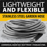 BIONIC STEEL 75 FT Garden Hose with Nozzle, 304 Stainless Steel Metal Water Hose 75Ft 500 PSI