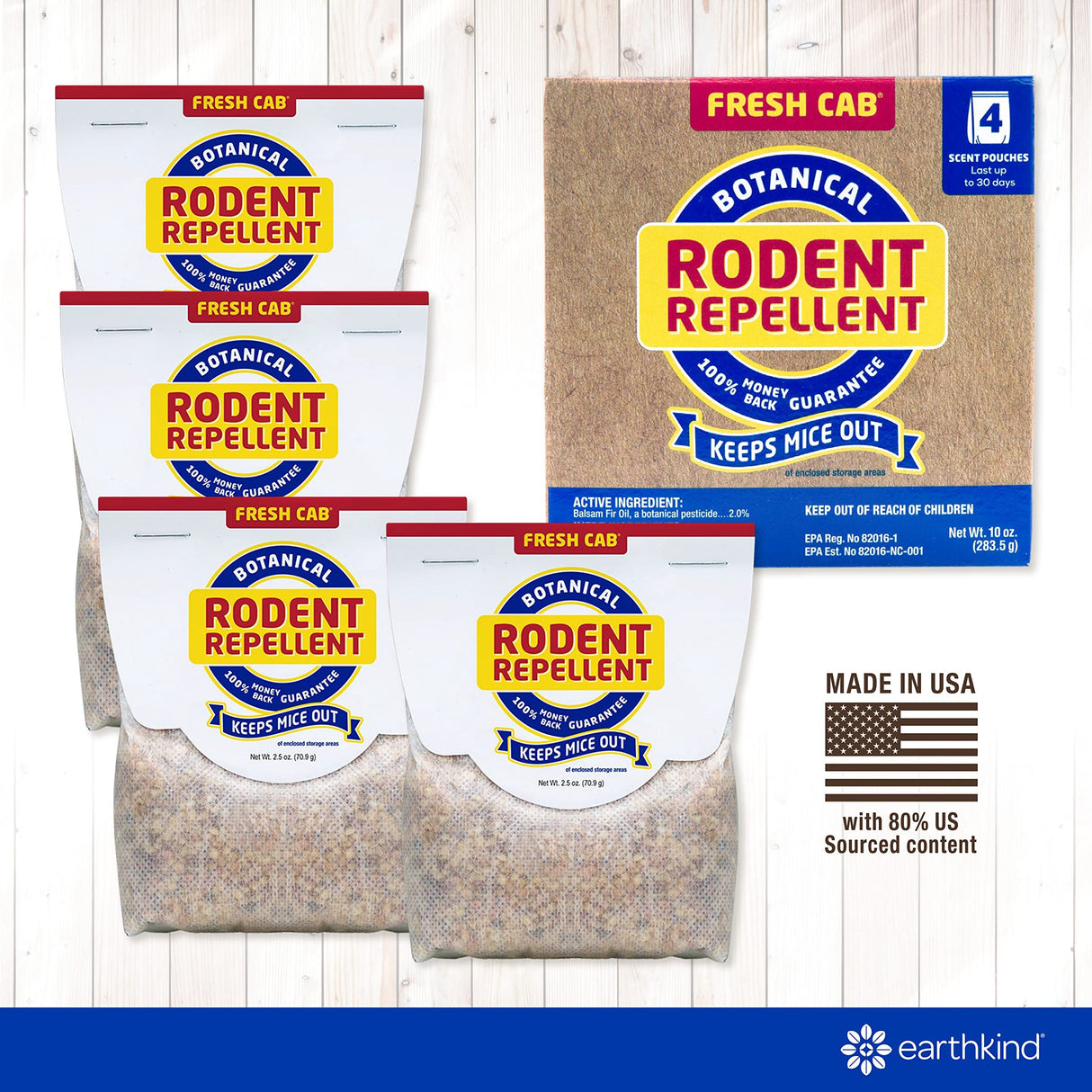 Fresh Cab Botanical Rodent Repellent - Environmentally Friendly, Keeps Mice Out, 24 Scent Pouches (6 Packs of 4)