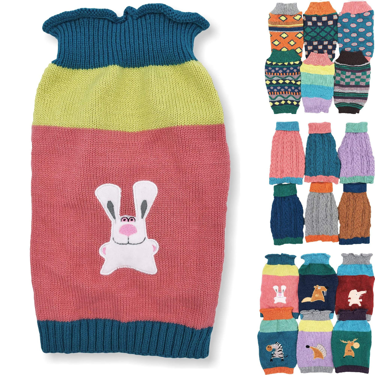 Dog Sweater Knitted Fashion Warm Soft Winter Clothes for Small Large Pet Cat Puppy (XS: Length - 10", Bunny)