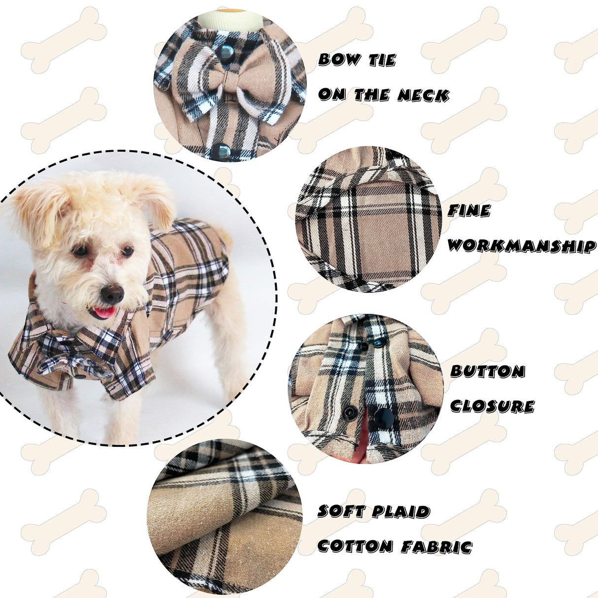 Pet Shirt Clothes for Dogs and Cats, Puppy Plaid Cotton Polo Shirts Adorable Casual Pet Apparel T Shirts (Khaki, 2X-Large)