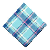 THE WORTHY DOG Classic Tie-On Dog Bandana – Soft Cotton Flannel Square Pet Bandana, Plaid Pattern, Aqua/Navy, Large