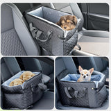 Center Console Dog Car Seat for Small Dogs,Washable Foldable Console Booster Seat for Puppy Car Seat with Safe Protection Hooks Adjustable Straps and Storage Pocket Pet