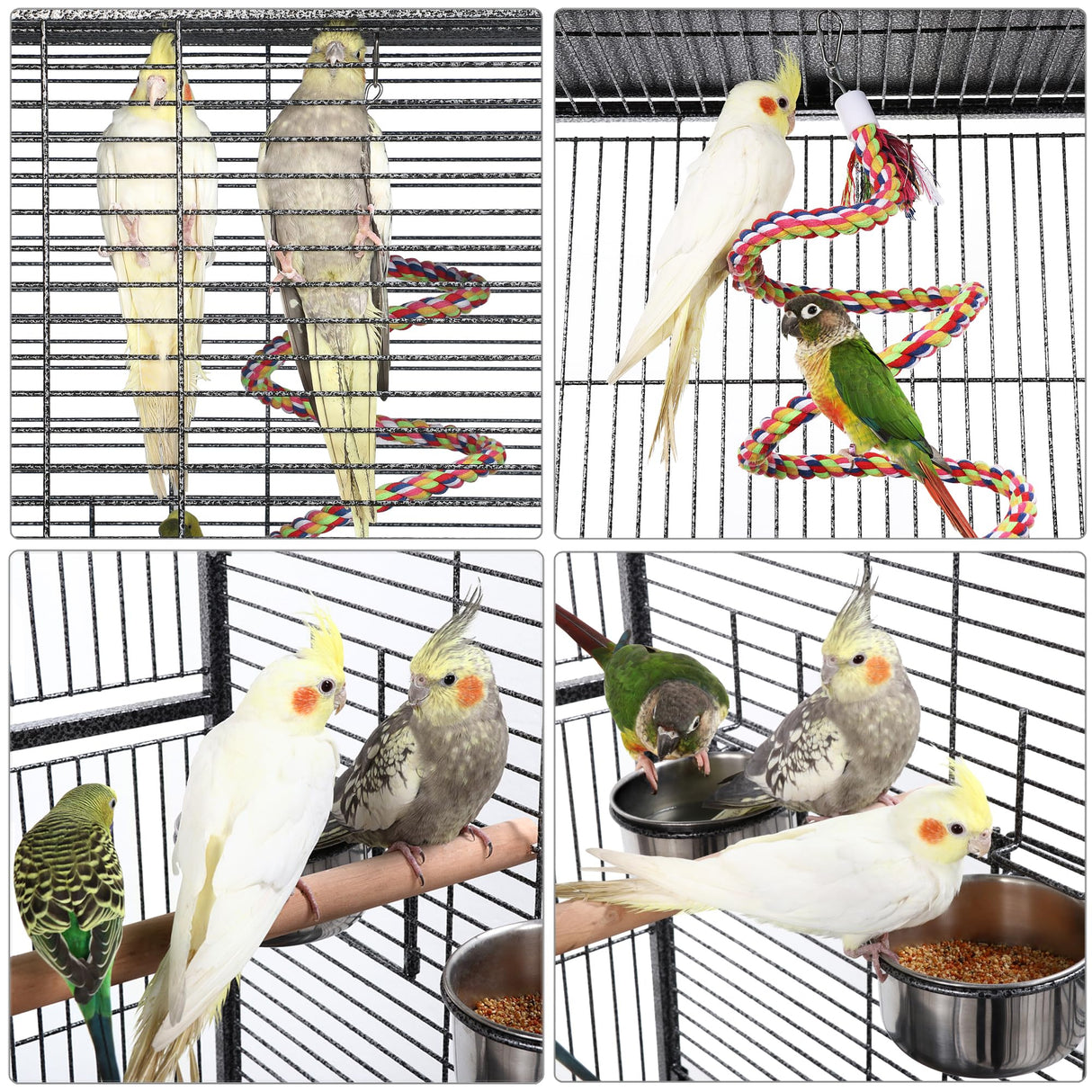 Yaheetech 69-inch Wrought Iron Rolling Large Parrot Bird Cage for African Grey Small Quaker Amazon Cockatiel Sun Parakeet Green Cheek Conure Dove Lovebird Budgie Play Top with Stand