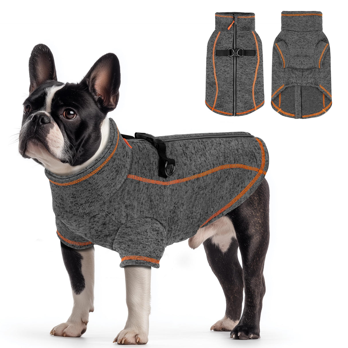 Vitiswap Reflective Dog Jacket, Warm Dog Fleece Sweater Zip Up Sweaters for Small Dogs Clothes Boy Cold Weather Coats with D-Ring for Leash, Grey Large