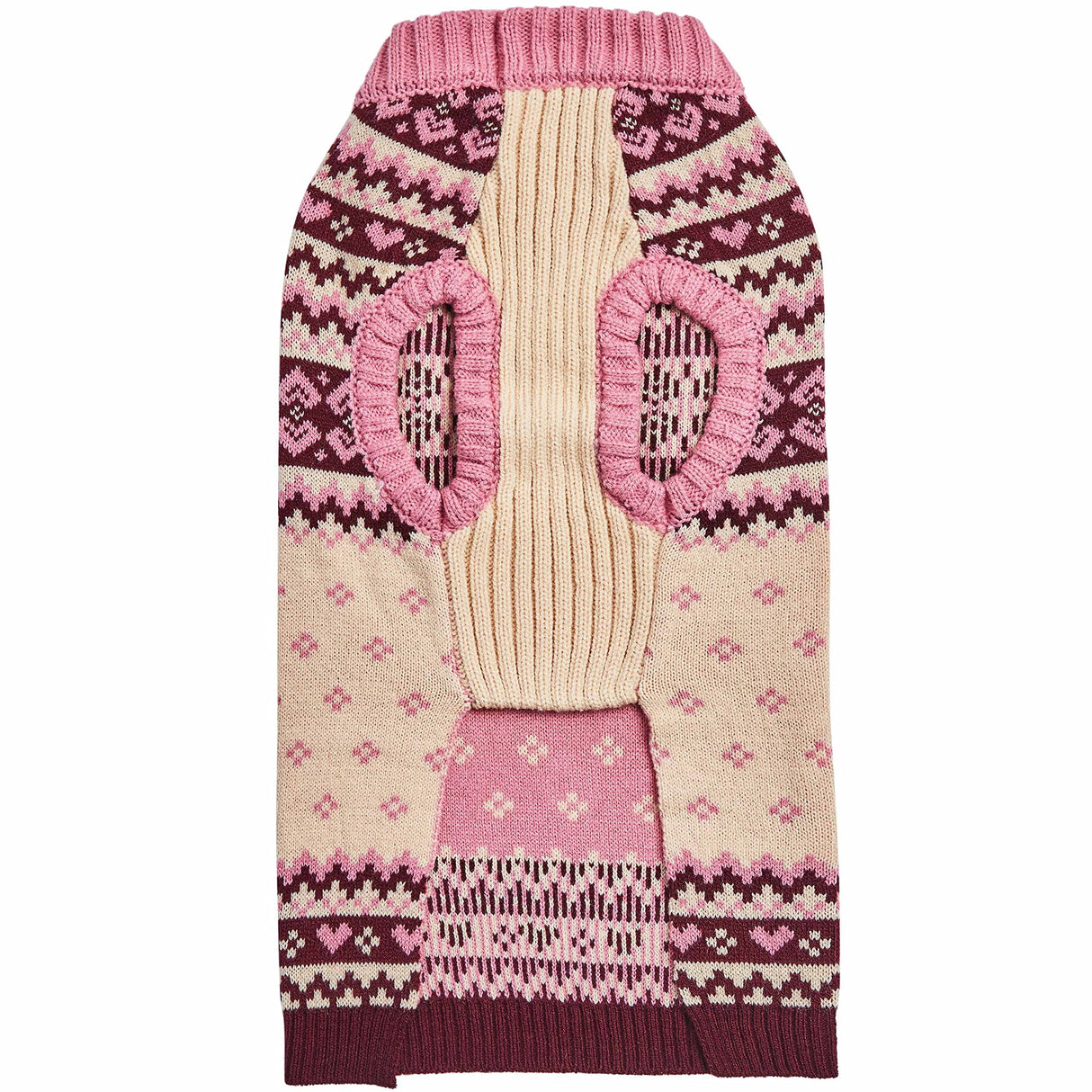 Blueberry Pet Heart Designer Chic Turtleneck Fair Isle Fall Winter Pullover Dog Sweater in Pink, Back Length 10", Warm Clothes for Small Dogs