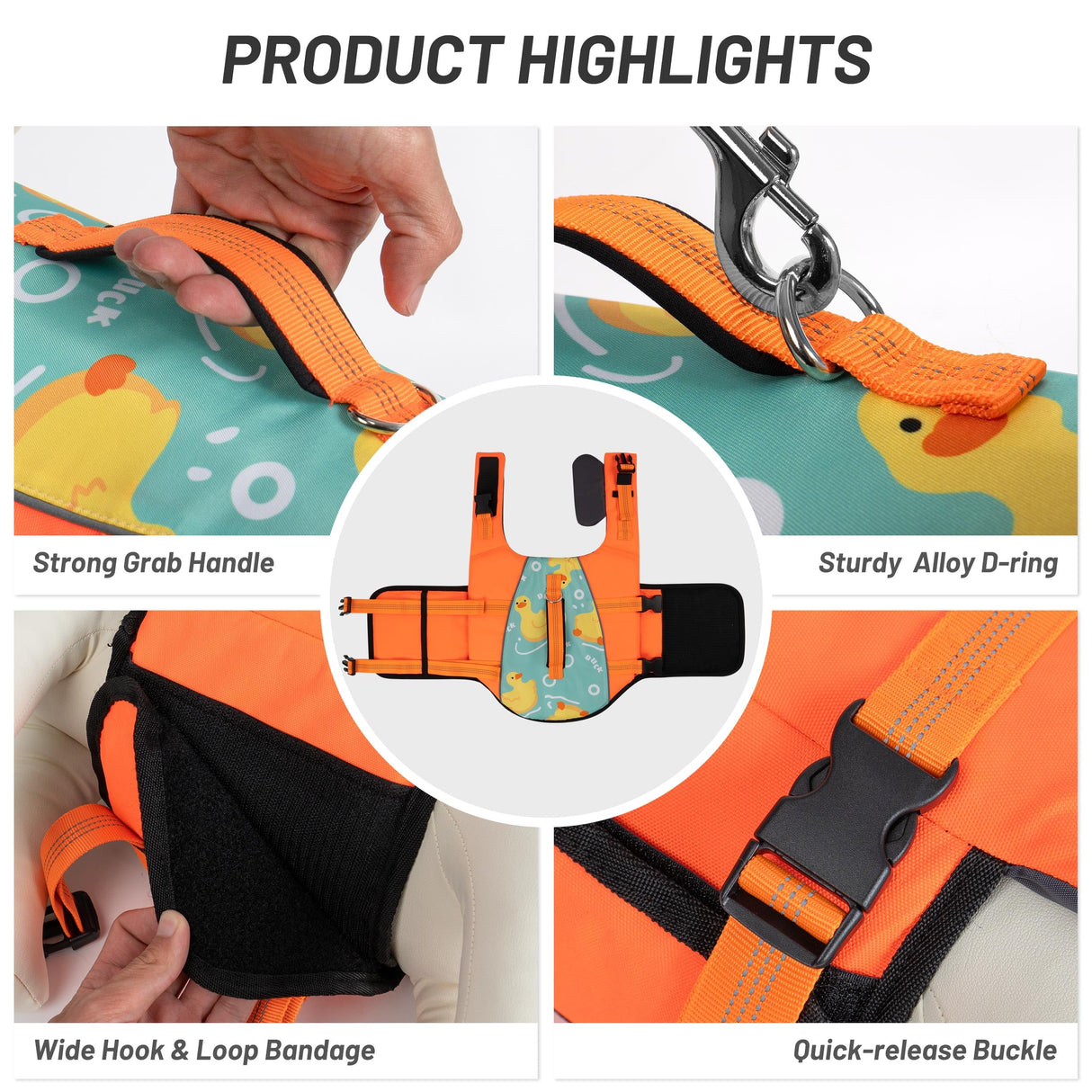 Cyeollo Dog Life Vest for Swimming & Boating, High Buoyancy Jacket with Front Float, Adjustable Sizes - Small to Large, Yellow Duck M