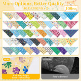 Cresue 100 Pcs Funny Dog Bandanas Bulk Cute Pet Scarves Paw and Bone Print Adjustable Bibs for X-M-L Dogs Washable Daily Puppy Kerchief for Groomers Shelters