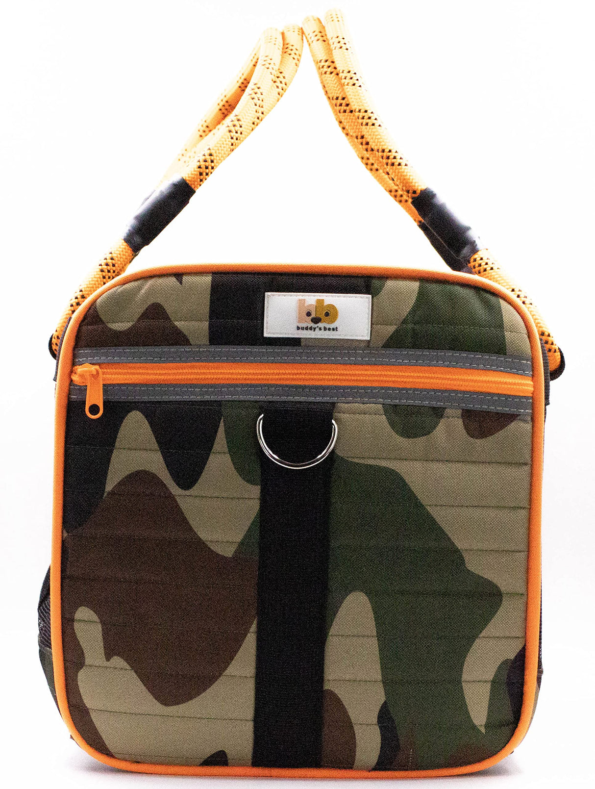 Buddy's Best Airline Approved Pet Carrier – Army Camo & Orange for Dog or Cat, Fits Under Seat, TSA Compliant, Ventilated Mesh Design w/Waterproof Base & Reflective Strips