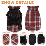 Reversible Warm Dog Coat with Hook and Loop Tape Straps: British-Style Plaid Jacket for Winter, Cozy Cold-Weather Vest for Small, Medium & Large Dogs ¨C Ideal for Snow and Outdoor Adventures Red M