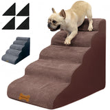 Dog Stairs & Pet Ramp for Small/Large Dogs to High Beds/Couches - 5 Steps 24-inch Height for 18-30 inch Furniture, 2 Washable Covers (Brown, Grey), Non-Slip Balanced 33D Design for Old Dogs & Cats