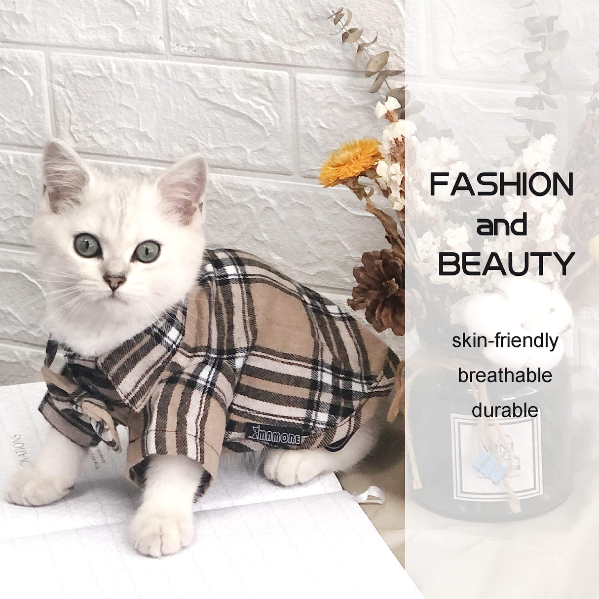 Pet Shirt Clothes for Dogs and Cats, Puppy Plaid Cotton Polo Shirts Adorable Casual Pet Apparel T Shirts (Khaki, 2X-Large)