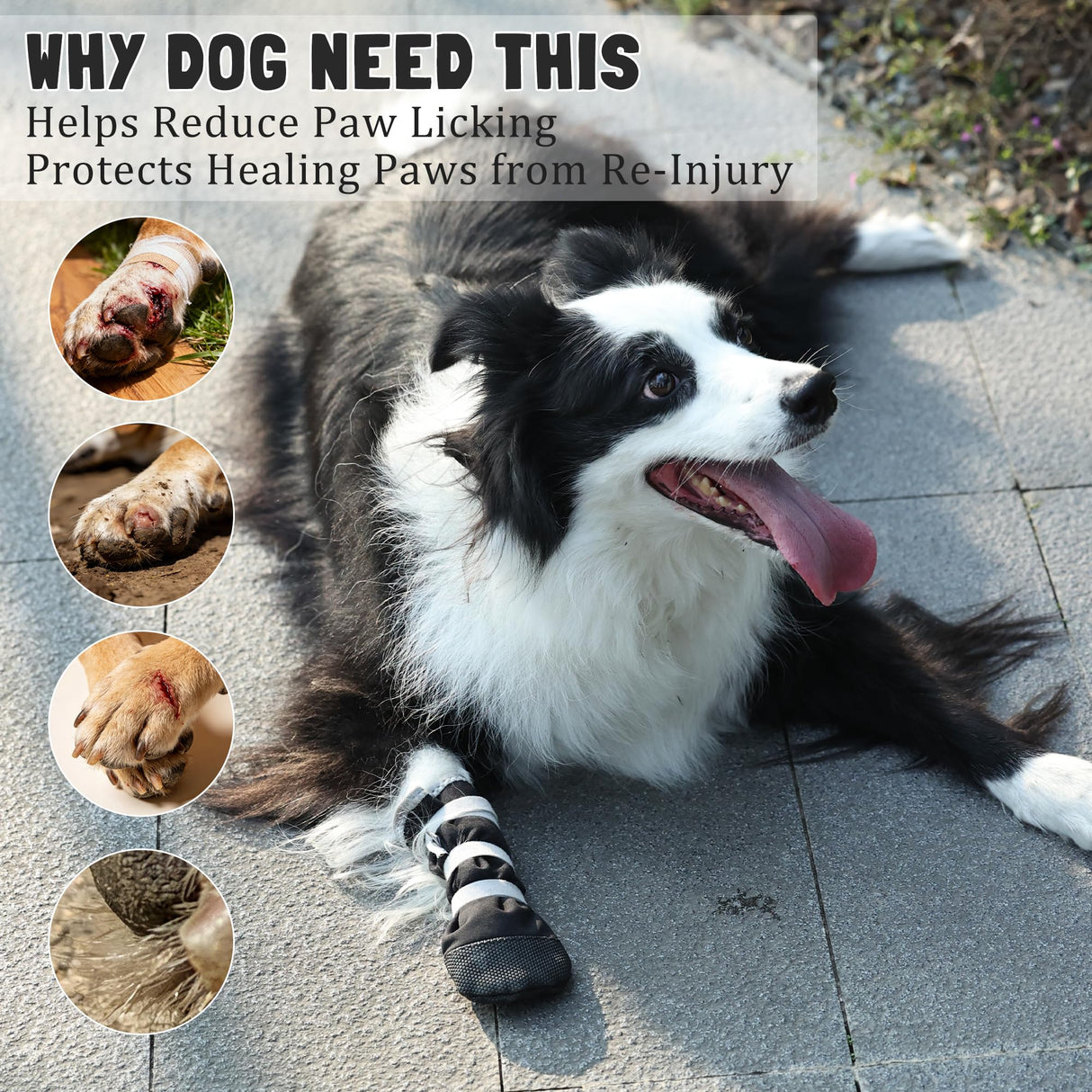 Snugrance 2 pcs Dog Paw Wound Recovery Boot, Lick-Proof Protection, Non-Slip Pet Shoe with 3 Strengthen Self-Adhesive Strap, Soft Protector for Medium to Large Dogs (M)
