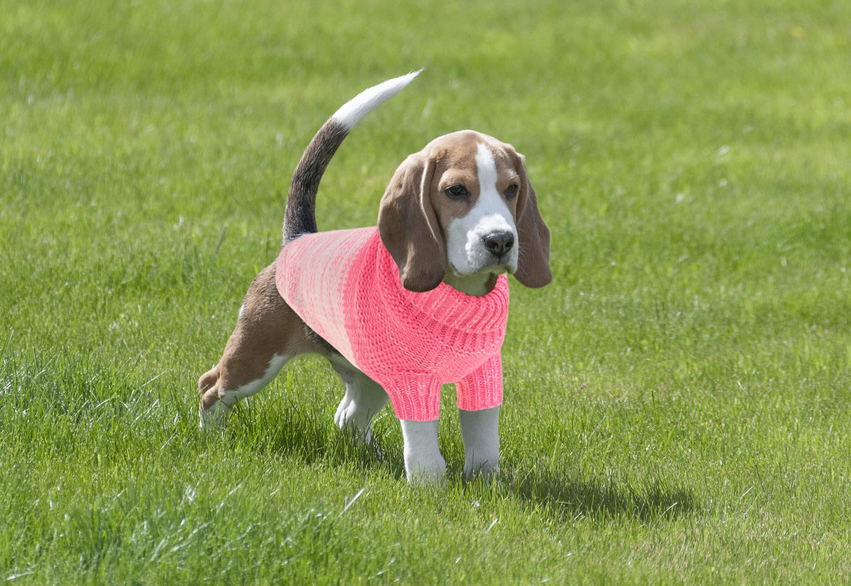 Queenmore Knitted Pullover Dog Sweater, Turtleneck Pet Cat Sweater, Cold Weather Puppy Clothes Stitching Knitwear with Leash Hole for Small Medium Dogs（Pink,XS）