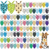 Cresue 100 Pcs Funny Dog Bandanas Bulk Cute Pet Scarves Paw and Bone Print Adjustable Bibs for X-M-L Dogs Washable Daily Puppy Kerchief for Groomers Shelters