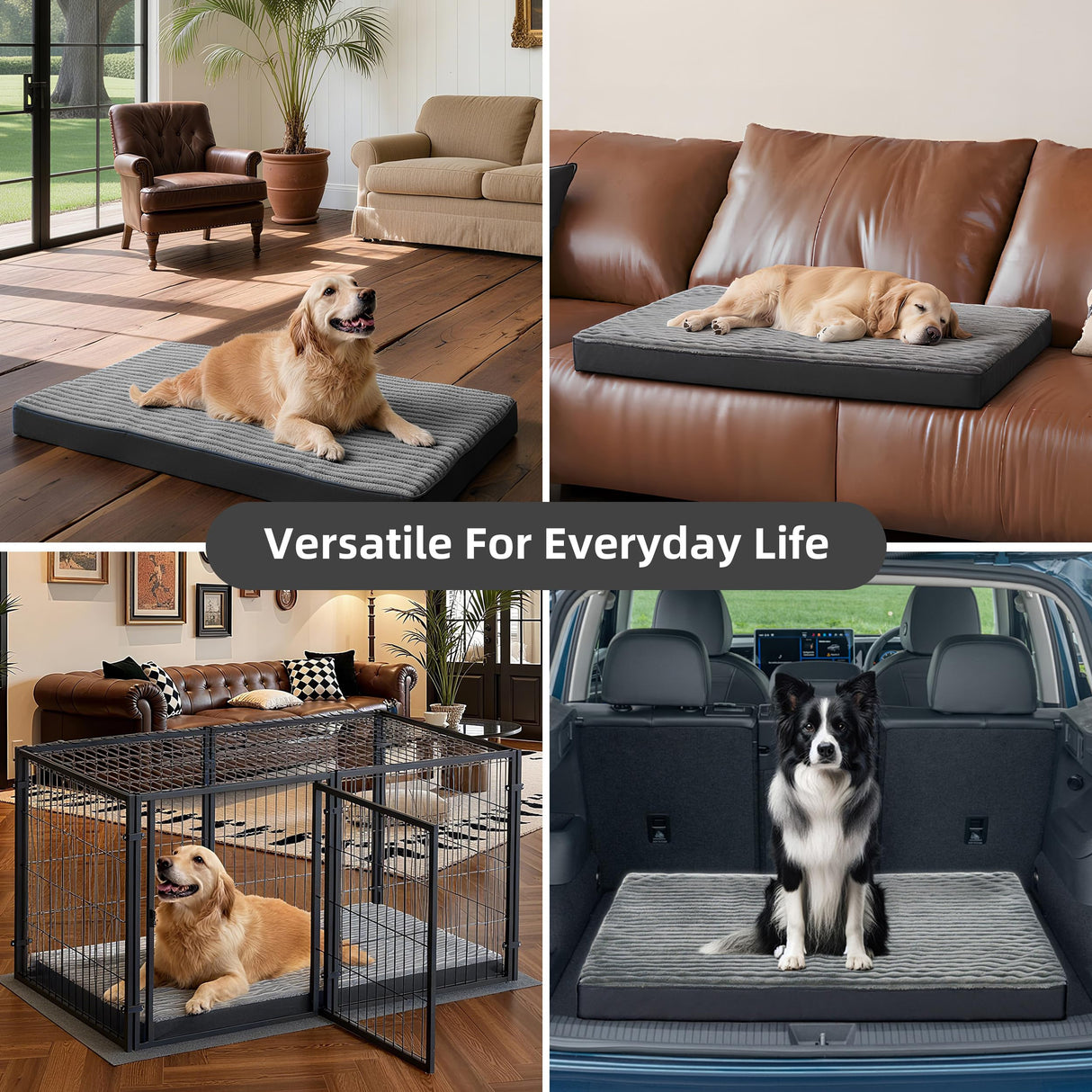 Dog Bed Large Sized Dogs, Orthopedic Flannel Pet Beds with Removable Washable Cover, Waterproof Indestructible Big Dog Bed with Anti-Slip Bottom, Egg Crate Memory Foam Pad, 35.0"x22.0"x3.0", Grey