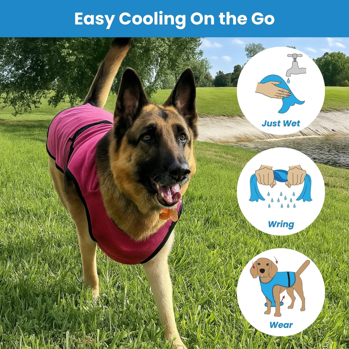 DOGZSTUFF Dog Cooling Vest – Lightweight Evaporative Shirt with UV Protection for Small, Medium, and Large Dogs – Breathable Soft Fabric for Hot Weather (S, Dark Blue)