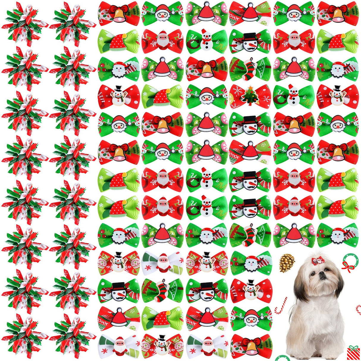 Weewooday 70 Pcs Dogs Hair Holiday Dog Bows Bowtie with Rubber Band Pet Hair Accessories Puppy Bowknot Topknot Pet Grooming Bow for Holiday Christmas Small Puppy Decor(Classic Style)