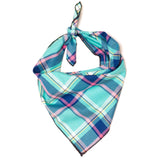 THE WORTHY DOG Classic Tie-On Dog Bandana – Soft Cotton Flannel Square Pet Bandana, Plaid Pattern, Aqua/Navy, Large