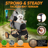 Evertail Dog Stroller for Small Dogs & Cats – 3-in-1 Pet Stroller with Detachable Carrier & Car Seat, Foldable Cat Stroller for 2 Cats or Medium Dogs up to 55 lbs, Rubber Wheels & Shock Absorbers