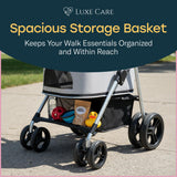 LUXE CARES 4 Wheel Foldable Pet Stroller - Lightweight Dogs and Cats Stroller Upto 50lbs with Mesh Canopy, Storage Basket and Cup Holder, Durable for Walks and Outings (Medium)