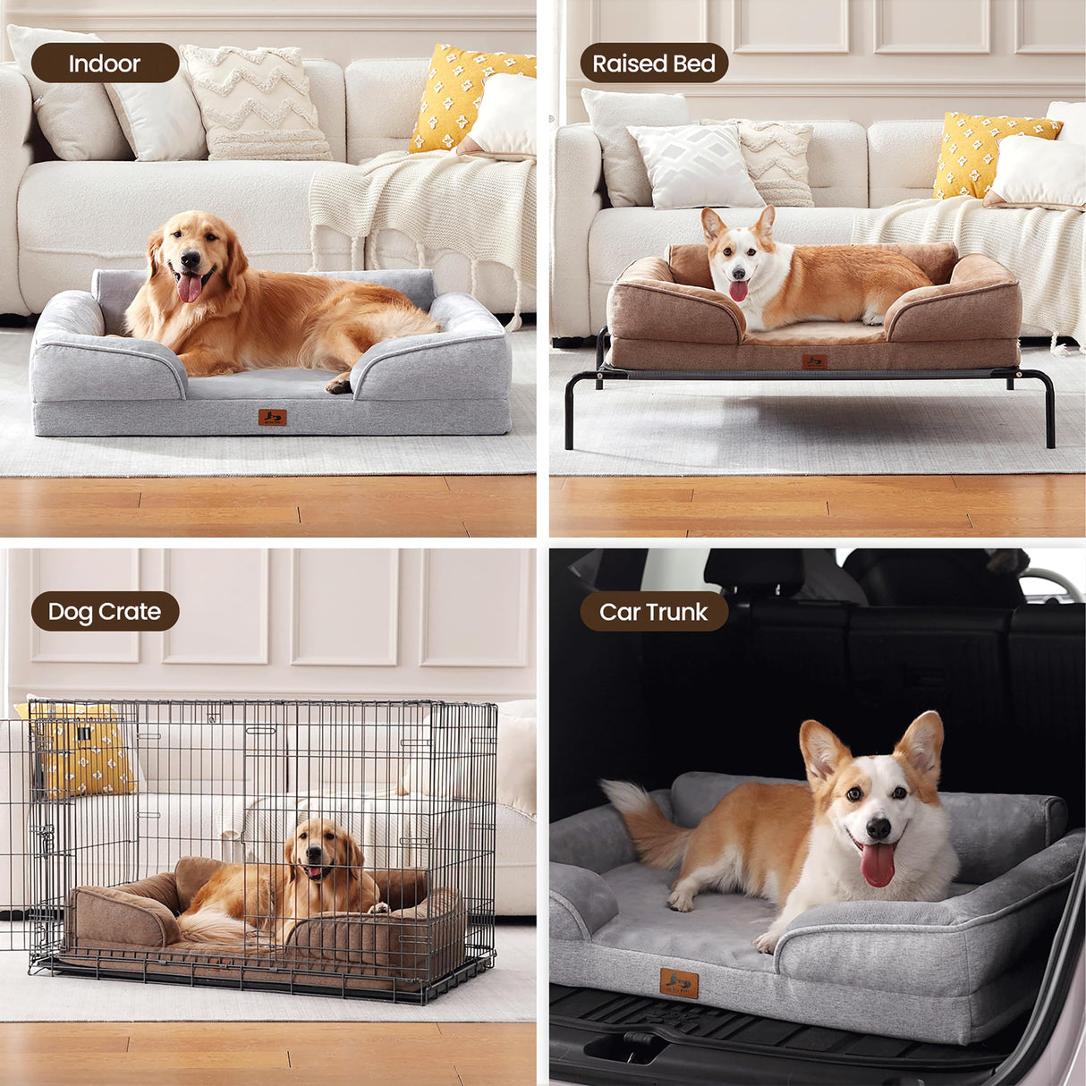 Warmrest Orthopedic Dog Beds for Large Dogs, Waterproof XL Pet Couch Bed with Soft Sides, Washable Dog Sofa with Flannel Removable Cover, 42" L Supportive Egg-Crate Foam Pet Sofa, Light Grey