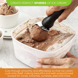 Heavy Duty Ice Cream Scoop with Comfortable Handle - Professional Ice Cream Scooper for Gelato, Sorbet, Cookie Dough, Melon, Frozen Yogurt - Dishwasher Safe Metal Kitchen Tool - Black