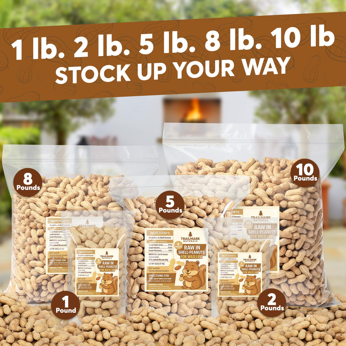 Trailmark Naturals - 10 LB - Raw Peanuts For Squirrels, Raw In Shell Peanuts For Birds and Wildlife- Squirrel Food, Wild Bird Seed - Grown in The USA