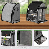 SUERTREE Bird Carrier Bag with Indestructible Stainless Steel Mesh, Bird Travel Cage with Stand, Easy to Clean Backpack for Parrot, Portable Bird Travel Bag, Grey