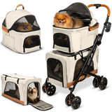 Double Pet Stroller with Detachable Carriers - Ideal for 2 Dogs or Cats - Compact & Convenient Design - Easy Assembly Double Dog Stroller - Cosmic Beige