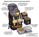 Mobile Dog Gear, Dog Travel Bag, Drop Bottom Week Away Backpack for Medium and Large Dogs, Includes 2 Lined Food Carriers and 2 Collapsible Dog Bowls, Black