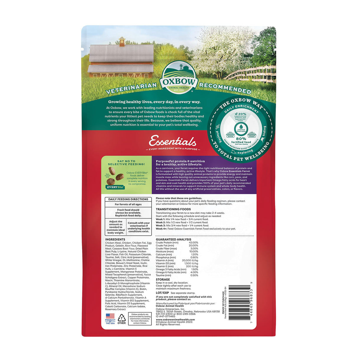 Oxbow Essentials Ferret Food, Vitamin & Mineral Rich Formula for Ferret, High Protein Food & High Fat, Small Animal Pet Products, Oxbow, Made in USA, 4 lb Bag