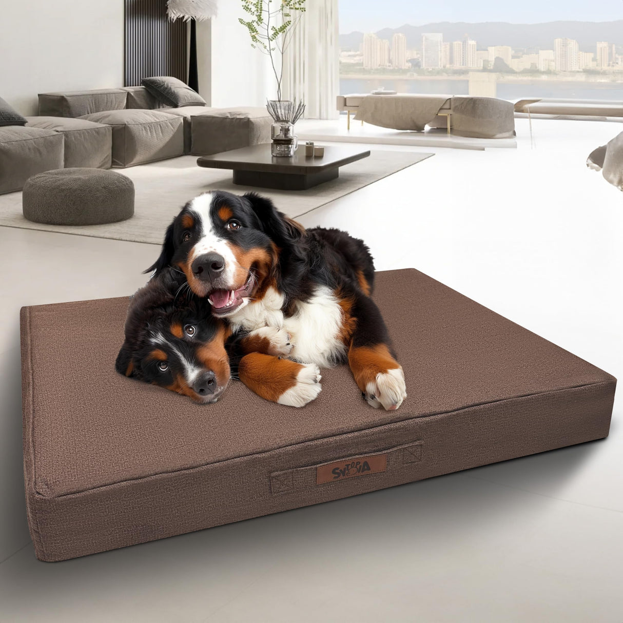 Sytopia Indestructible 50 Inch Orthopedic Waterproof Dog Crate Bed chew Proof for Extra Large Dogs, Removable Washable Cover, Egg Crate Foam Mat, Suitable for Dogs Up to 130 lbs, Brown