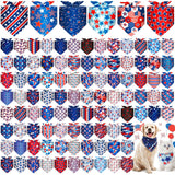 Paterr 100 Pieces Patriotic Dog Bandanas Bulk 4th of July Independence Day Pet Handkerchief Memorial Triangle Bibs Kerchief Adjustable Washable Pet Scarf Accessory for Small Medium Puppy Cats